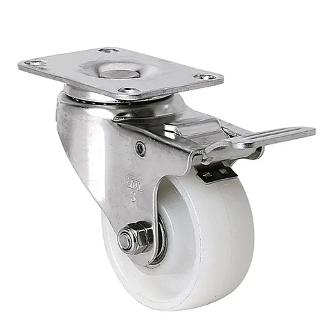 Колесо нейлоновое поворотное с тормозом SIZE:3"(75мм) Нагрузка 65 кг. 1123075