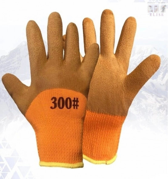 А-62  перчатки акриловые утепленные 300# c полн.лат.покрыт.(оранжевые, синий залив 50%) (10шт)