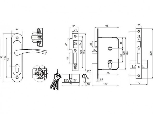 Замок врезной ГАРАНТ ЗВ7 медь