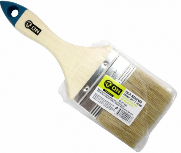 Кисть малярная плоская "Евро" нат. щетина 3" (75мм) дер.ручка ON