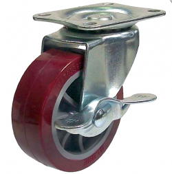 Колесо мебельное на площадке поворотное, красное с тормозом SIZE:1,5&quot; (40) Нагрузка 35кг. 8002040