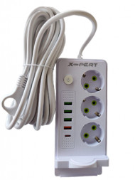 Удлинитель сетевой фильтр с беспроводной зарядкой 5м (белый)