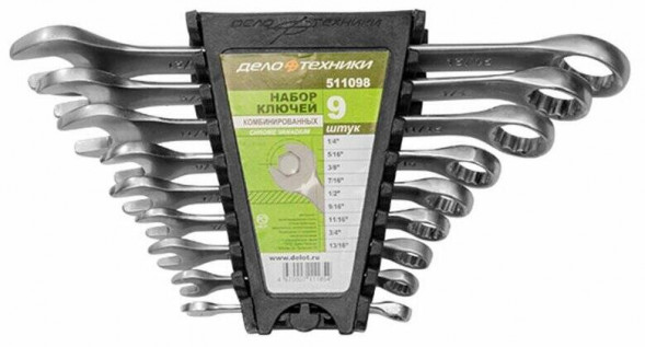 511098 Набор ключей комбинированных дюймовых - 9шт.(1/4",5/16",3/8",7/16",1/2",9/16") пластик холдер