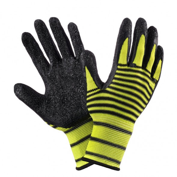 А-49 Перчатки стрейчевые из нейлона со специальным покрытием Пена &quot;ЗЕБРА&quot; салатовые, 12шт