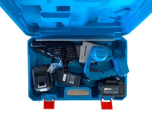 Бесщеточная 12 дюймовая цепная электрическая пила, 21v, 4Ah аккум. 2шт, Кейс, З/У GROWER