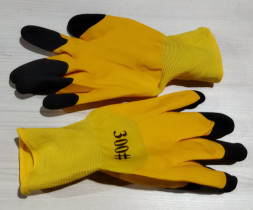А-29 Перчатки стрейчевые из нейлона со спец. латексным покр. "Пена" (жел. зал.чер.пальцы)12шт