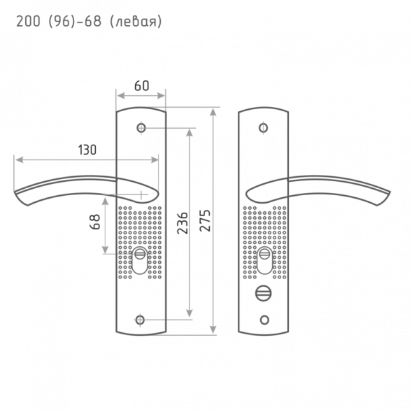 Ручка двер. на планке 200(96)-68 мм Правая мат.никель  &quot;Нора-М&quot;