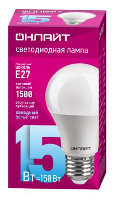 Лампа светодиодная OLL LED OLL-A60-15-230-6.5K-E27 ОНЛАЙТ (10шт)