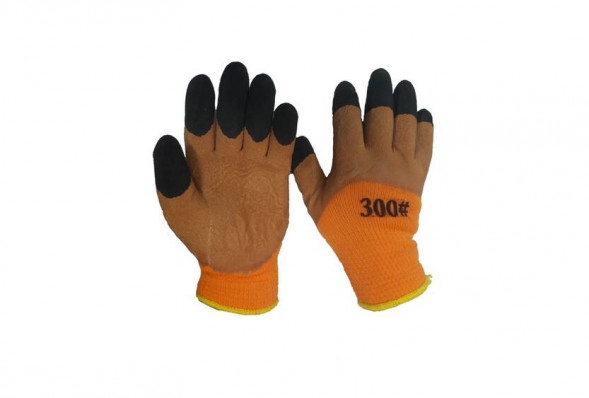 А-43 Перчатки акриловые утепленные с двойным вспененым латексным покрытием черный палец (10шт)