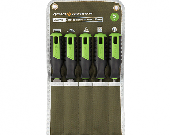 253715 Набор напильников №2 150мм, 5шт (плоский,полукруглый, квадратный трехгранный, круглый)(12шт)