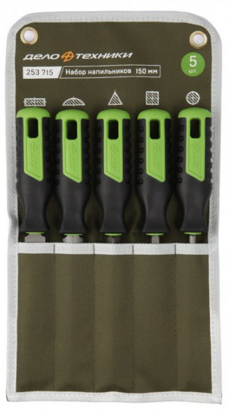 253715 Набор напильников №2 150мм, 5шт (плоский,полукруглый, квадратный трехгранный, круглый)(12шт)