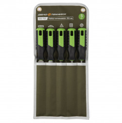 253725 Набор напильников №2 200мм, 5шт (плоский, полукруглый, квадратный трехгранный, круглый) (6шт)