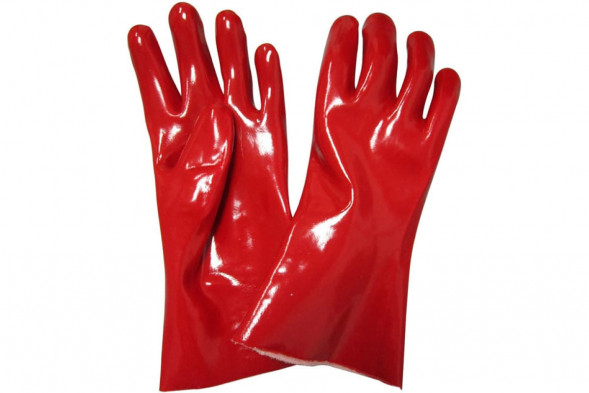 А-16 Перчатки из ПВХ БМС длинные 35 см. цвет красный/синий (10шт)