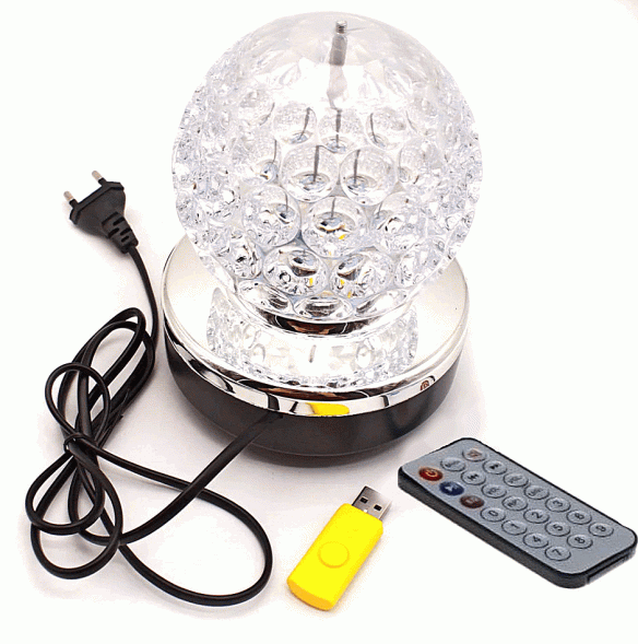 Шар крутящийся светодиодный музыкальный (USB флешка и пульт)