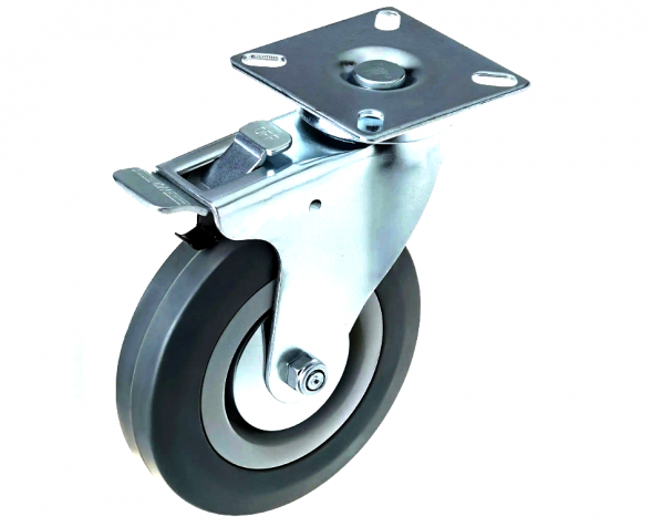 Колесо аппаратное поворотное с тормозом, серая резина 3&quot; (75), нагрузка 50кг SCgb 93