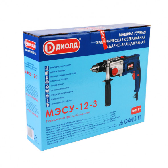 Машина ручная электрическая сверлильная ударно-вращальная 1000 Вт (МЭСУ-12-3) &quot;ДИОЛД&quot;