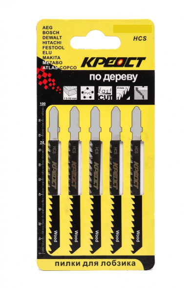 Пилочки SKOLE/КРЕОСТ T-244D для электролобзика (дерево, фигурный рез, быстрый рез) (комплект 5шт)