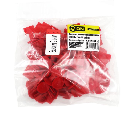 Система выравнивания плитки, ЗАЖИМЫ 2 мм 100 шт (уп.) ON