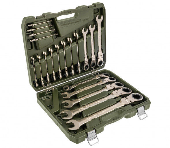515503 Набор ключей комбинированных трещоточных шарнирных 20 шт., кейс пластик