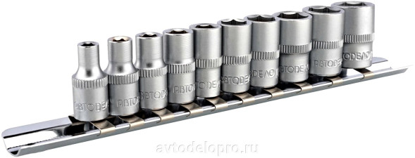 39845 Набор головок 10пр (DR1/4&quot;; 6РТ; 4-13мм; планка) АвтоДело