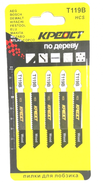 Пилочки SKOLE/КРЕОСТ T-119В для электролобзика (дерево, фанера, пластик) (комплект 5шт)