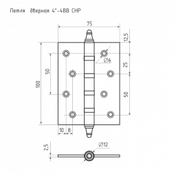 Петля ун. 4"-4ВВ СНР РВ (латунь) (100*75*2,5)   "Нора-М"