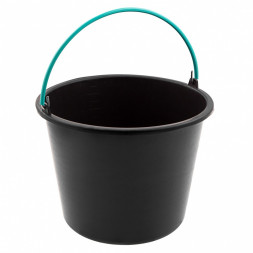 Ведро строительное черное 12л стандарт с обрезиненной зеленой ручкой