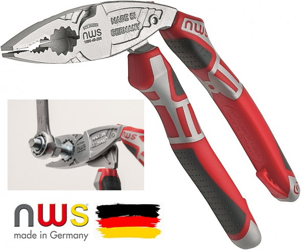 Пассатижи (плоскогубцы) изогнутые NWS 200мм, EgroCombi, покрытие Crom, рукоятки SoftGripp 3K