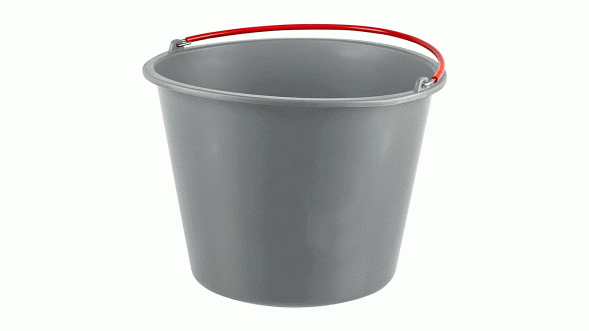 Ведро строительное серое 12л премиум с обрезиненной красной ручкой