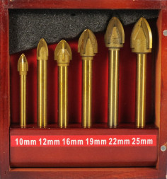 Набор сверл по стеклу и керамике 6шт 4 резца 10;12;16;19;22;25мм