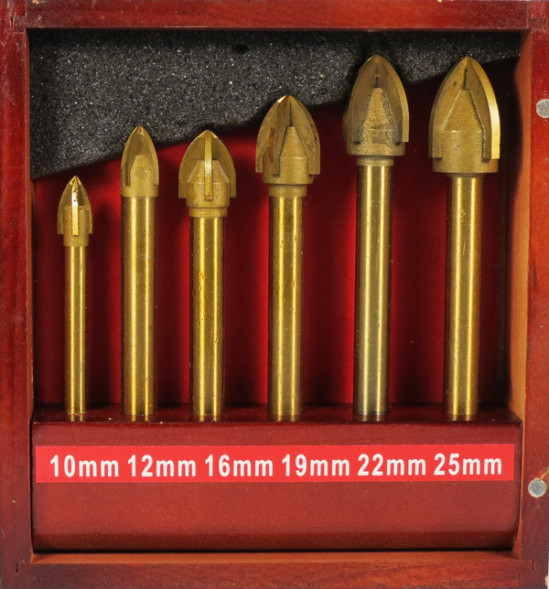 Набор сверл по стеклу и керамике 6шт 4 резца 10;12;16;19;22;25мм