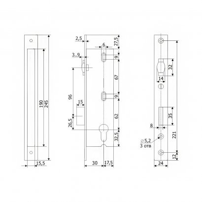 Замок врезной 30.11Р.24 (б/ц) с роликом Гардиан