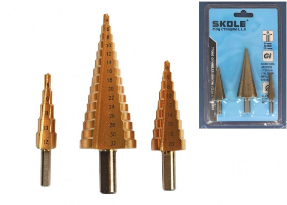 Набор сверл ступенчатых G1 3пр. на блистере SKOLE