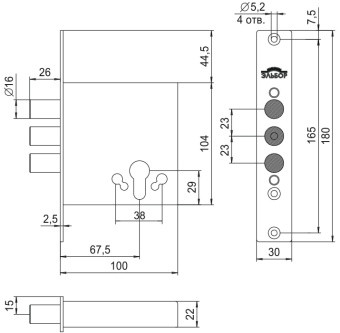 Замок врезной лазурит  1.01.07 з/в d16мм