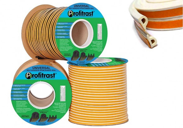 Уплотнители для окон Р-профиль (резиновый) на клейкой основе белый 100м/6 (9*5,5мм)