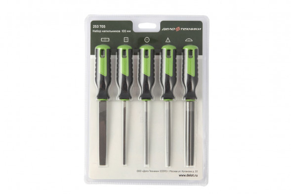 253705 Набор напильников №2 100 мм, 5 шт (плоский, полукруглый, трехгранный, квадратный, круглый) (6