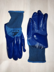 А-35 Перчатки нейлон синий заливка фиолетовая с точкой (12шт)