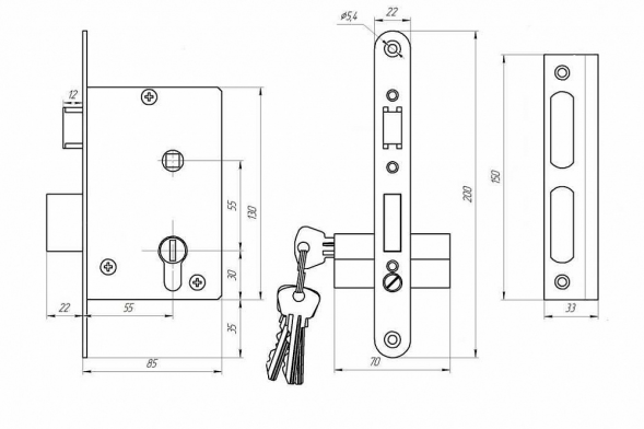 Замок врезной ЗЕНИТ ЗВ4-3.05 черный