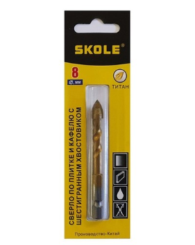 Сверло по керамике 6 мм (витое) с шестигранным хвостовиком SKOLE (-6хв~)