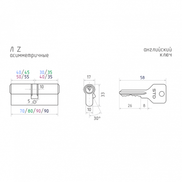 Цилиндр.мех-м ЕСО Z Л-70 (хром) (40-30)  &quot;Нора-М&quot;