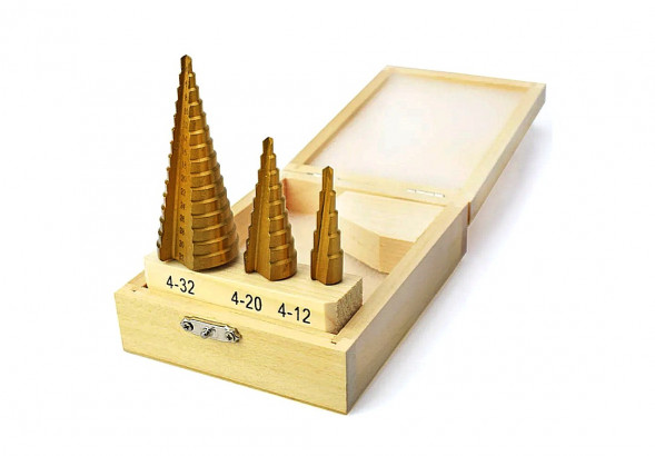 Набор сверл ступенчатых 3 шт.(деревян.коробка)