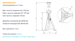 900206 Подставки страховочные 6 тонны, 370-570 мм, 2 шт
