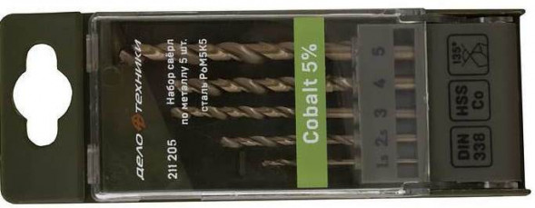 211205 Набор сверел по металлу Cobalt 5% ( D 1,5-5 мм), 5шт