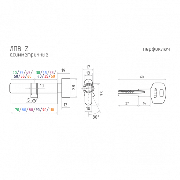 Цилиндр.мех-м ЕСО Z ЛПВ-90 (хром) (55-35В)  &quot;Нора-М&quot;