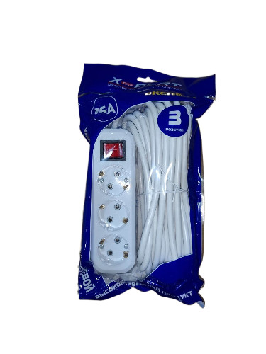 Удлинитель 8м (3-гнезда, с  выключателем)