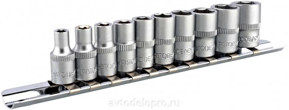 39845 Набор головок 10пр (DR 1/4&quot;; 6РТ; 4-13мм; планка) АвтоДело