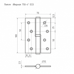 Петля сталь 750-4&quot;-FНР-ЕСО (хром.покр.) левая   (100*70*2,5)  &quot;Нора-М&quot;