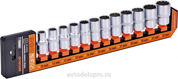 39855 Набор головок 12пр (DR1/2&quot;; 12РТ; 10-22мм; холдер) АвтоДело