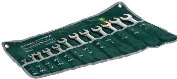 510892 Набор ключей рожковых дюймовых, 12шт., планшет тетрон (6шт)