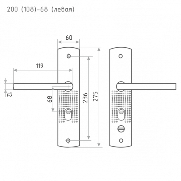 Ручка двер. на планке 200(108)-68 мм Правая мат.никель  &quot;Нора-М&quot;